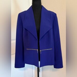 Black Label by Evan-Picone SZ 14 Royal Blue Open Jacket 
Front Faux Gold Zipper
